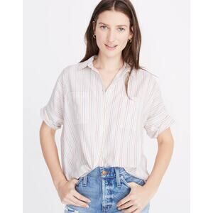 Madewell Courier Shirt in Stitched Rainbow Stripe XS Short Sleeves L1552